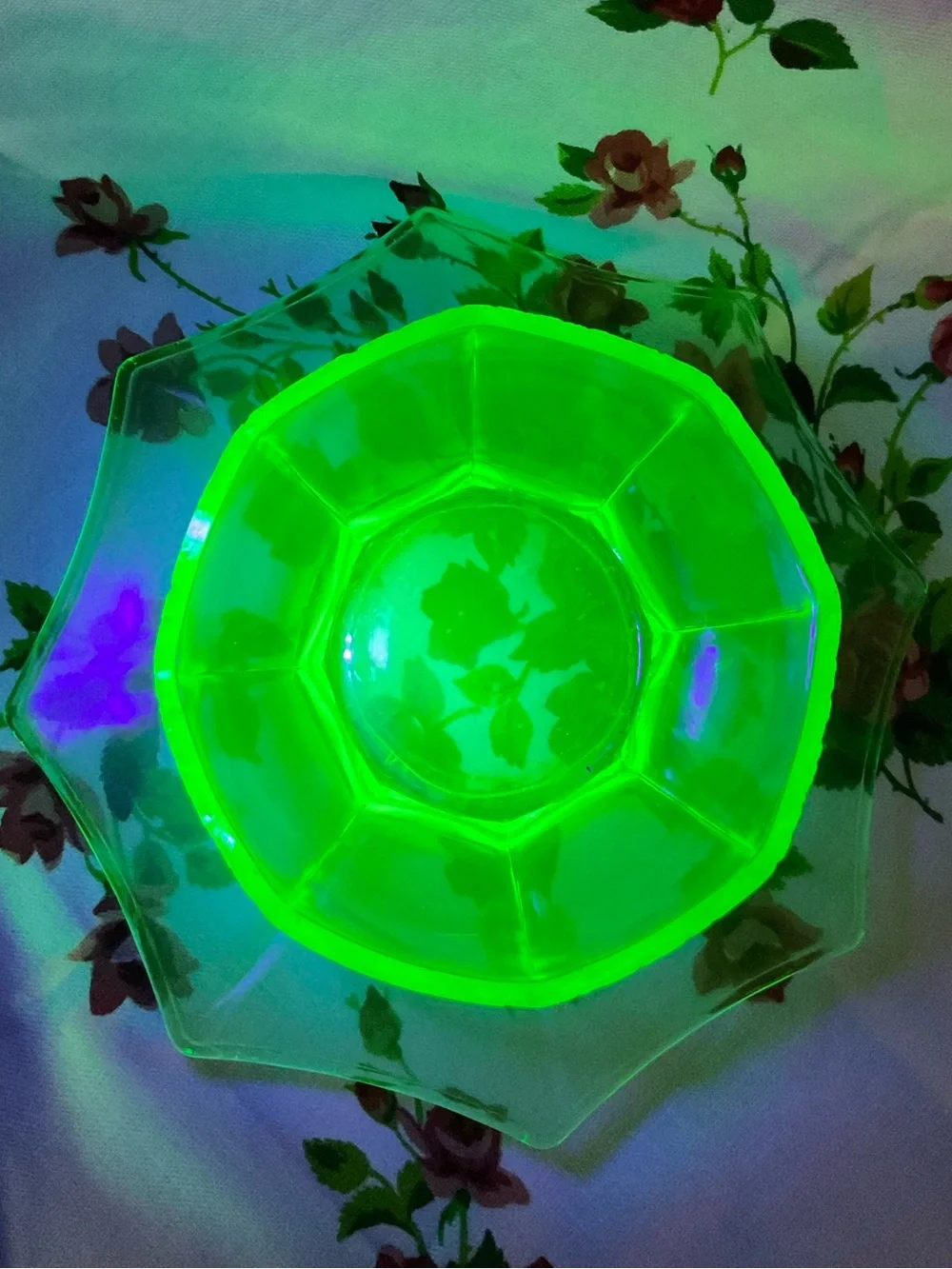 Vintage Uranium Vaseline Green Glass Bowl and saucer